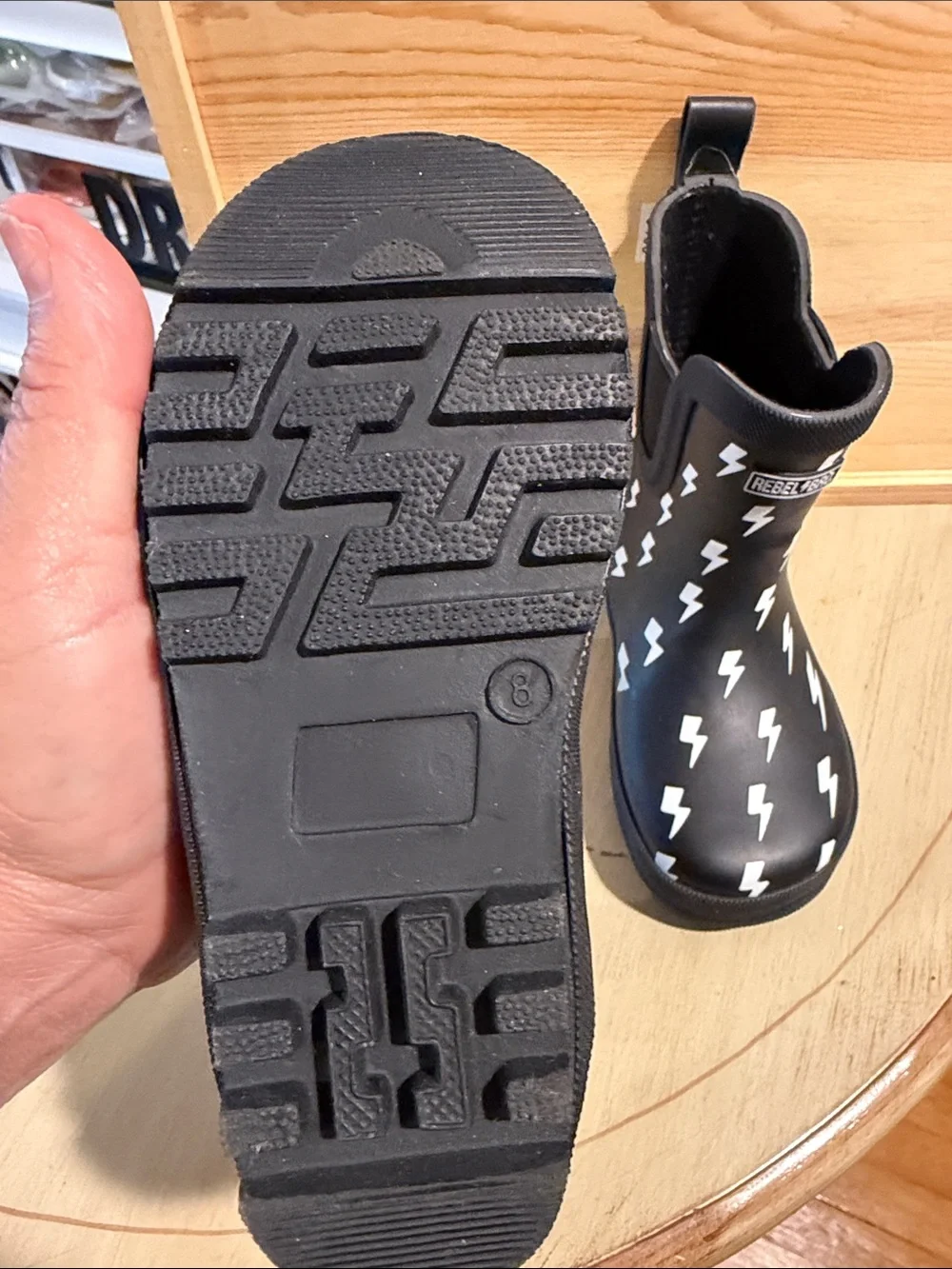 rebels Black Rain Boots with White Lightning Bolts